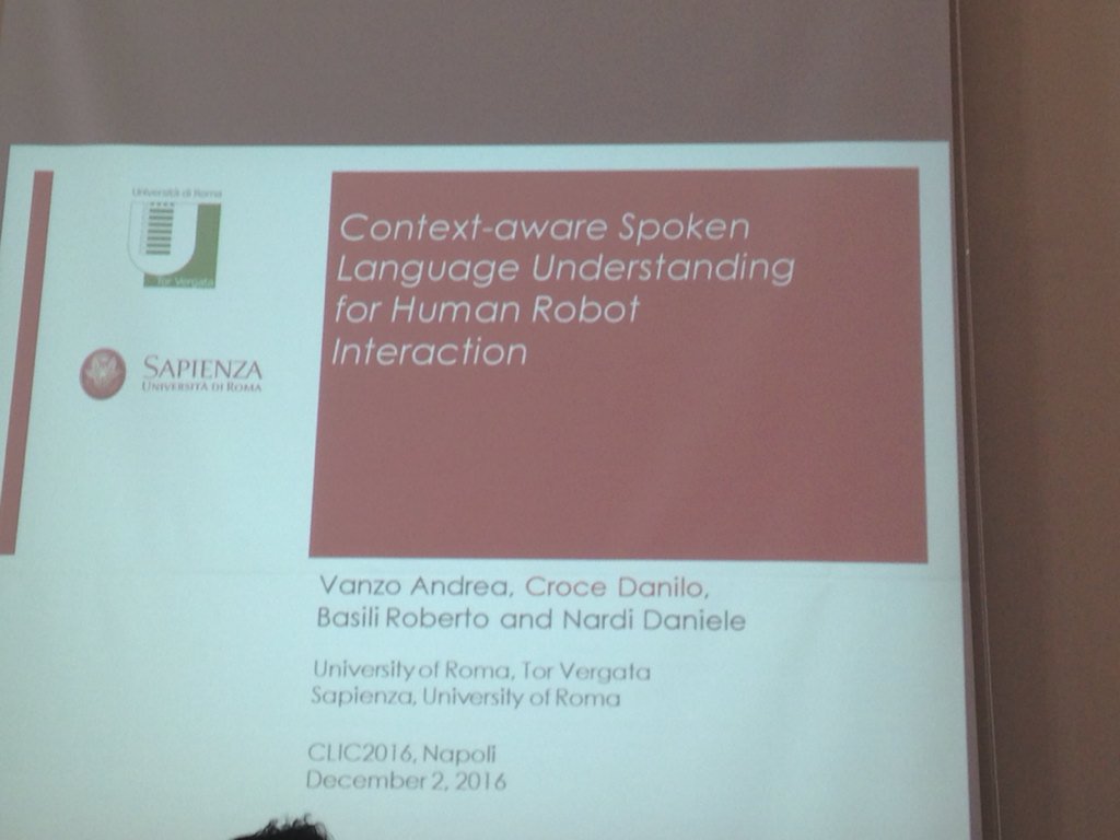 DH_FBK's tweet photo. Context-aware Spoken Language Understanding for Human Robot Interaction by Danilo Croce #CLiCit2016 https://t.co/memqlLrGPV