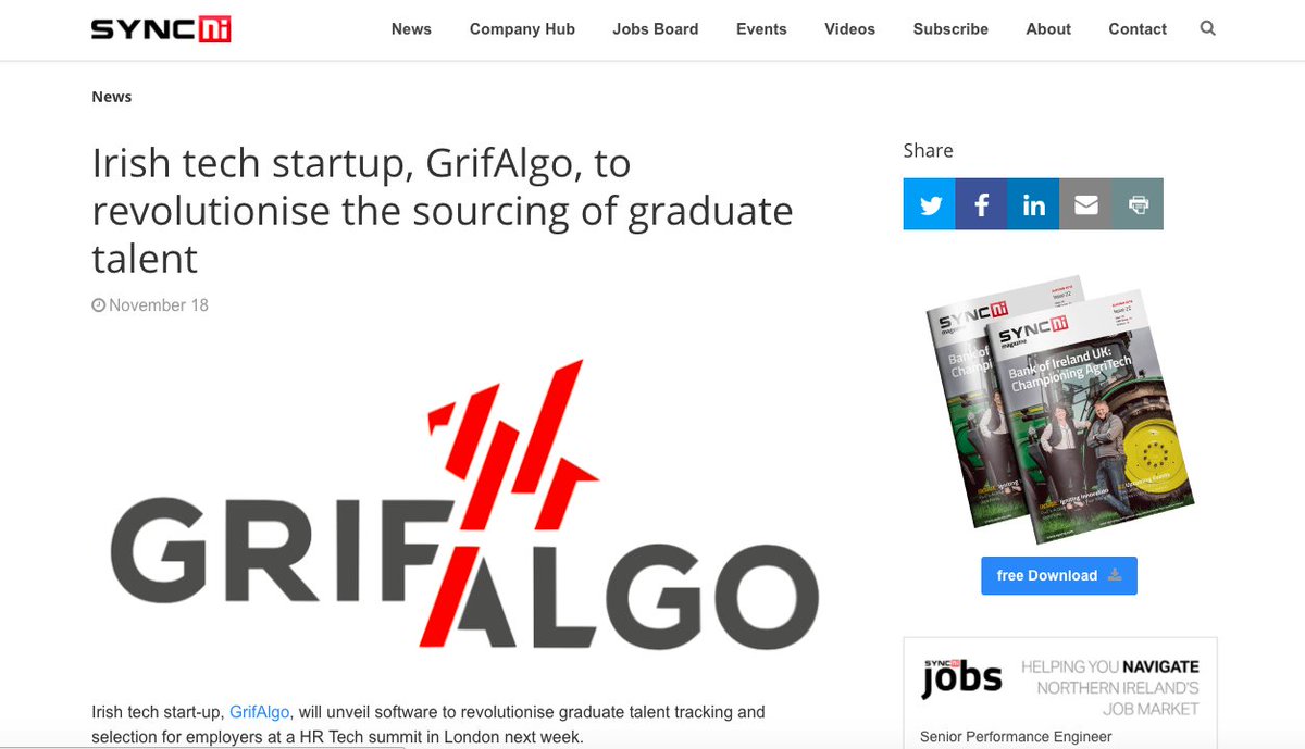GrifAlgo's tweet image. Thanks to @syncni for featuring us! Read it here: syncni.com/news/2/7053/ir… #AI #MachineLearning #HRTech #GraduateRecruitment