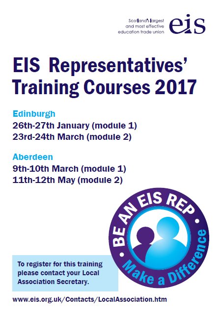 EIS Reps' Training for New school Reps. Taking place in Edinburgh &amp; Aberdeen. eis.org.uk/Meetings_and_E…
