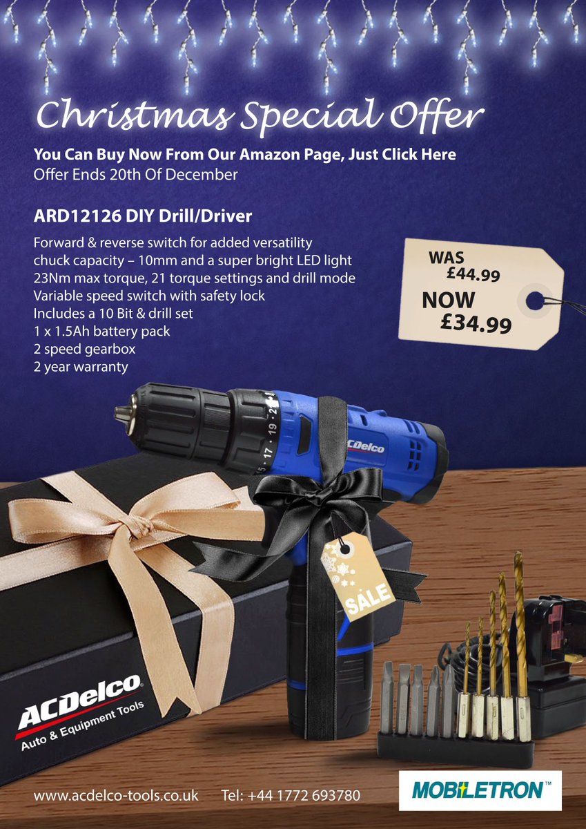 TPMSZONE's tweet image. Great value #DIY #ACdelco #Drill / #Driver now available on our Amazon store. An ideal #Christmas gift #giftideas amazon.co.uk/Ac-Delco-AC-AR…