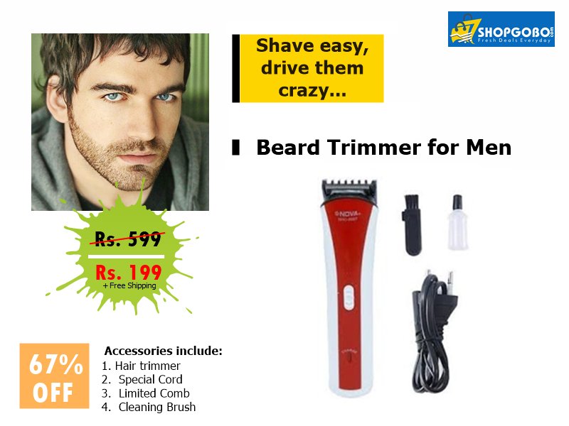 shopgobo's tweet photo. NOVA Rechargeable Hair Trimmer for Men @ Rs. 199 + Free Shipping ➜ https://t.co/StKGhBQCfj

#Hair #Beard #Men #CashlessIndia #ShopGOBO #Sale https://t.co/CNpA8qOl0R