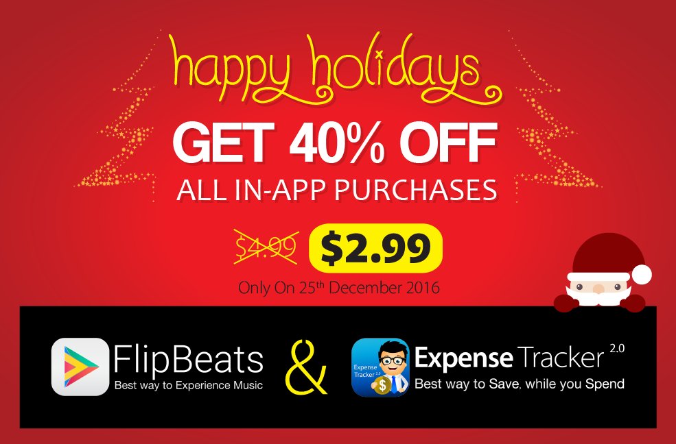 Sandra_Parkerr's tweet image. Best wishes for #HappyHolidays

ENJOY 40% OFF
#FlipBeats: onelink.to/b8h6cn    
#ExpenseTracker2.0: onelink.to/h739ka