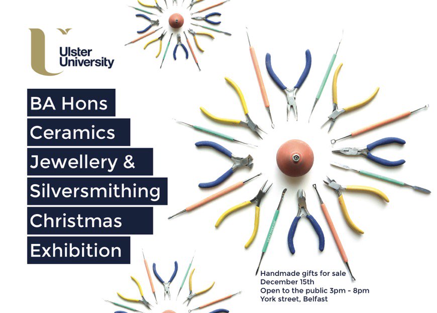 Annual Xmas exhibition of ceramics, jewellery and silversmithing takes place nxt Thurs 15th Dec 3-8pm <a href="/BelfastSchArt/">Belfast School of Art</a>