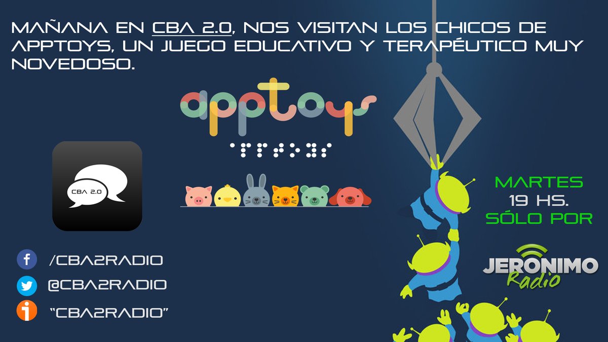Jerocba's tweet photo. Ya @cba2radio, tendremos un gran programa con la visita de #Apptoys, sorteos, actualidad y mucho más. ¡Dale play! ►https://t.co/uxDLzOYUw5 https://t.co/KXMpwzsqf6