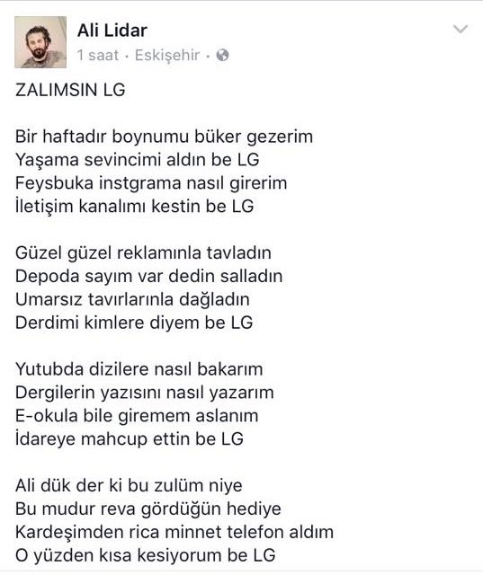 SelmanURLUCA's tweet photo. Şairi mahcup ettin ya, büyük ayıp ettin #LG #LGalma @AliLidar https://t.co/y8bCESsB5C