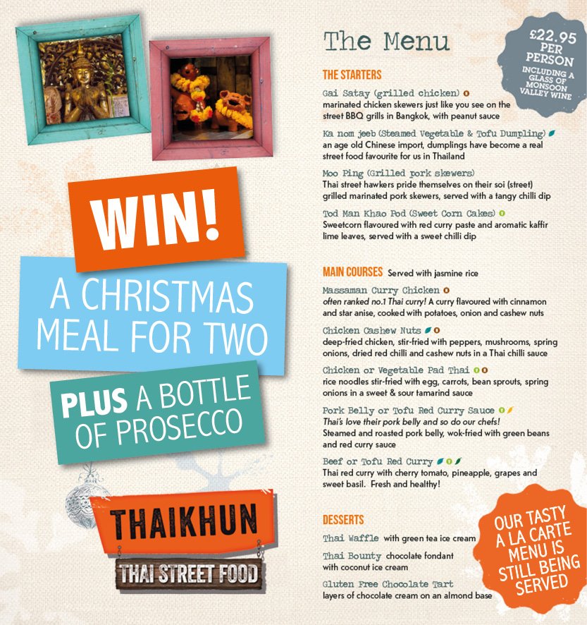 MDOG_Manchester's tweet photo. WIN a 3 Course Xmas Meal for 2
+ Bottle of Prosecco

TO ENTER follow @MDOG_Manchester
+ @Thaikhun + RT Tweet

Winner picked 10-12-16 https://t.co/xvEZ1K0vrq