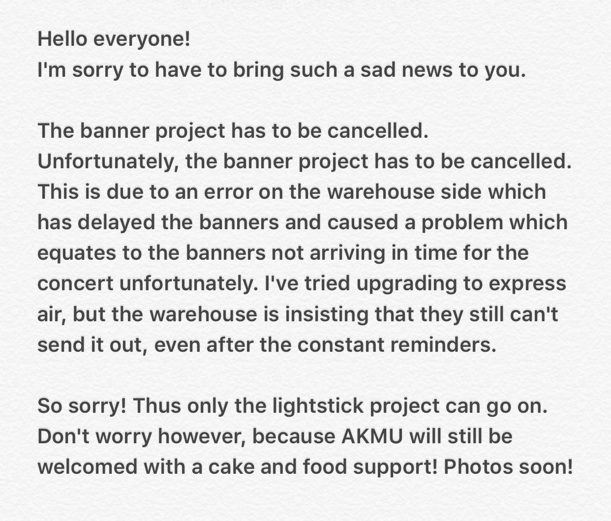 AkmuSingapore's tweet photo. Plz RT, Please read.
I'm sorry to let you all down as well. 😔 https://t.co/07oRxONKCH