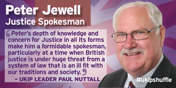 UKIP's tweet photo. Peter Jewell appointed Justice Spokesman https://t.co/fP8s0xvxHE #ukipshuffle https://t.co/wfIlU4rpjf