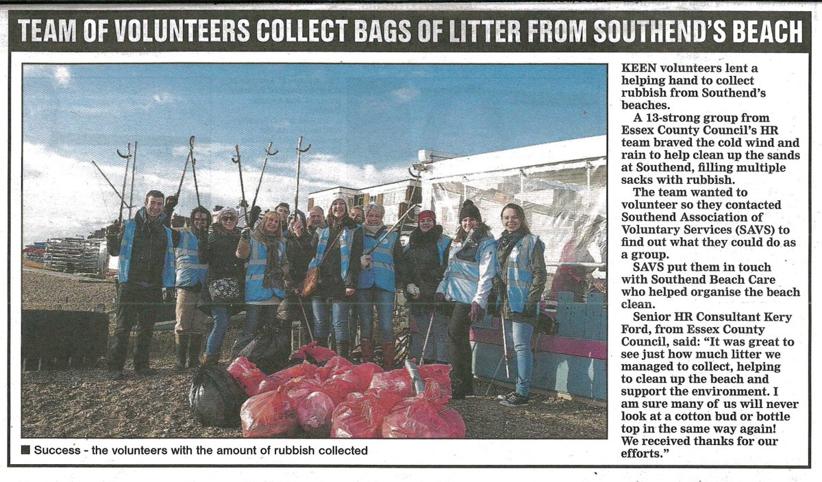 savs_southend's tweet photo. Great to see our article about corporate volunteering in @Essex_Echo with @Essex_CC HR team cleaning Southend's Beaches with @SBeachcare https://t.co/PzxrWN4U4s