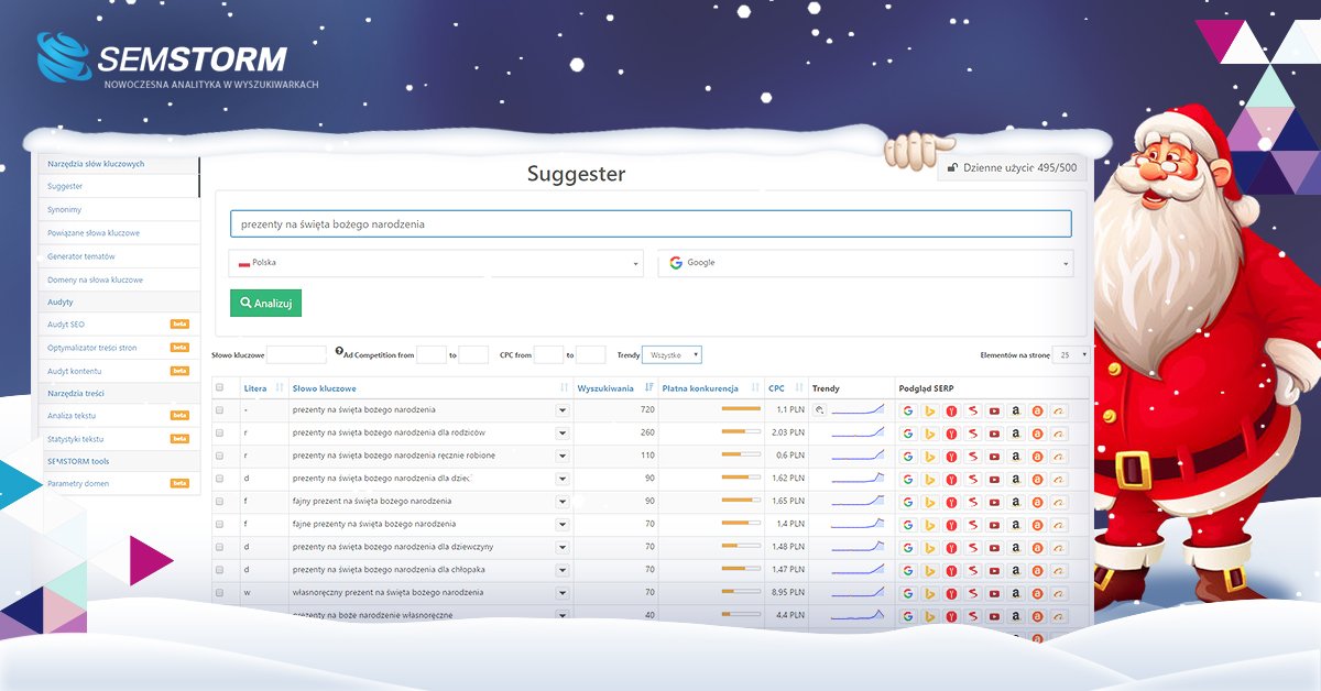 semstormtool's tweet image. Poznaliście już Suggestera SEMSTORM? Pomoże Wam rozbudować świąteczne kampanie! bit.ly/2h1881y #semstorm #suggester #AdWords
