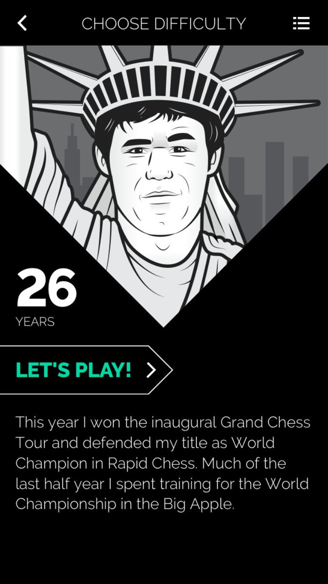 PlayMagnus's tweet photo. The Age 26 level is out now in the Play Magnus app! This year's theme highlights Magnus' victory in NYC. Happy Birthday @MagnusCarlsen! https://t.co/3Gt6aXcQVD