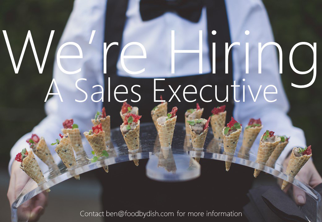We're on the look at for a new #SalesExecutive to join the fabulous <a href="/foodbydish/">FoodbyDish</a> team! Get in touch!! #eventprofs #londoneventjobs