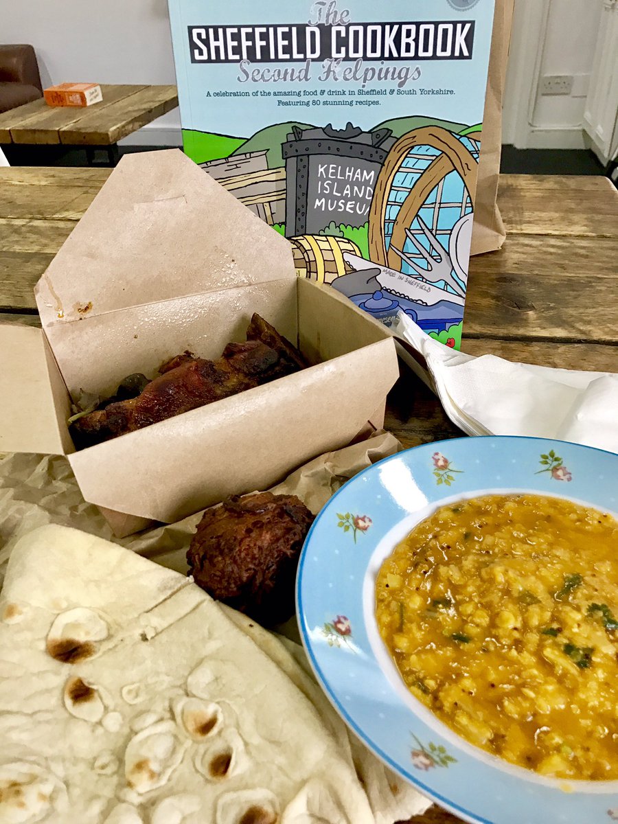 So lucky to be in #Kelham #Island for today's lunch from <a href="/thebhajishop/">Bhaji Shop Sheffield</a> - Daal, flatbread, ribs and of course a Bhaji!