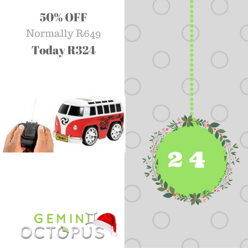 GeminiOctopus's tweet photo. It's the last day of our #ChristmasCountdown and today we're giving you 50% off this Real RC Campervan. (Was R649) https://t.co/DpDv3et1fv