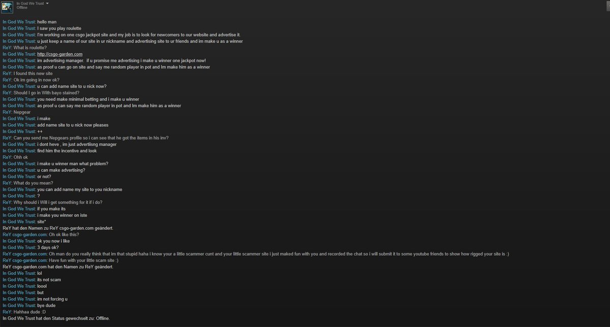 ImReyHD's tweet photo. Es bringt Spaß Scammer zu verarschen und deren Zeit zu verschwenden :D #csgoscam #rekt https://t.co/2FeJZW7yHq