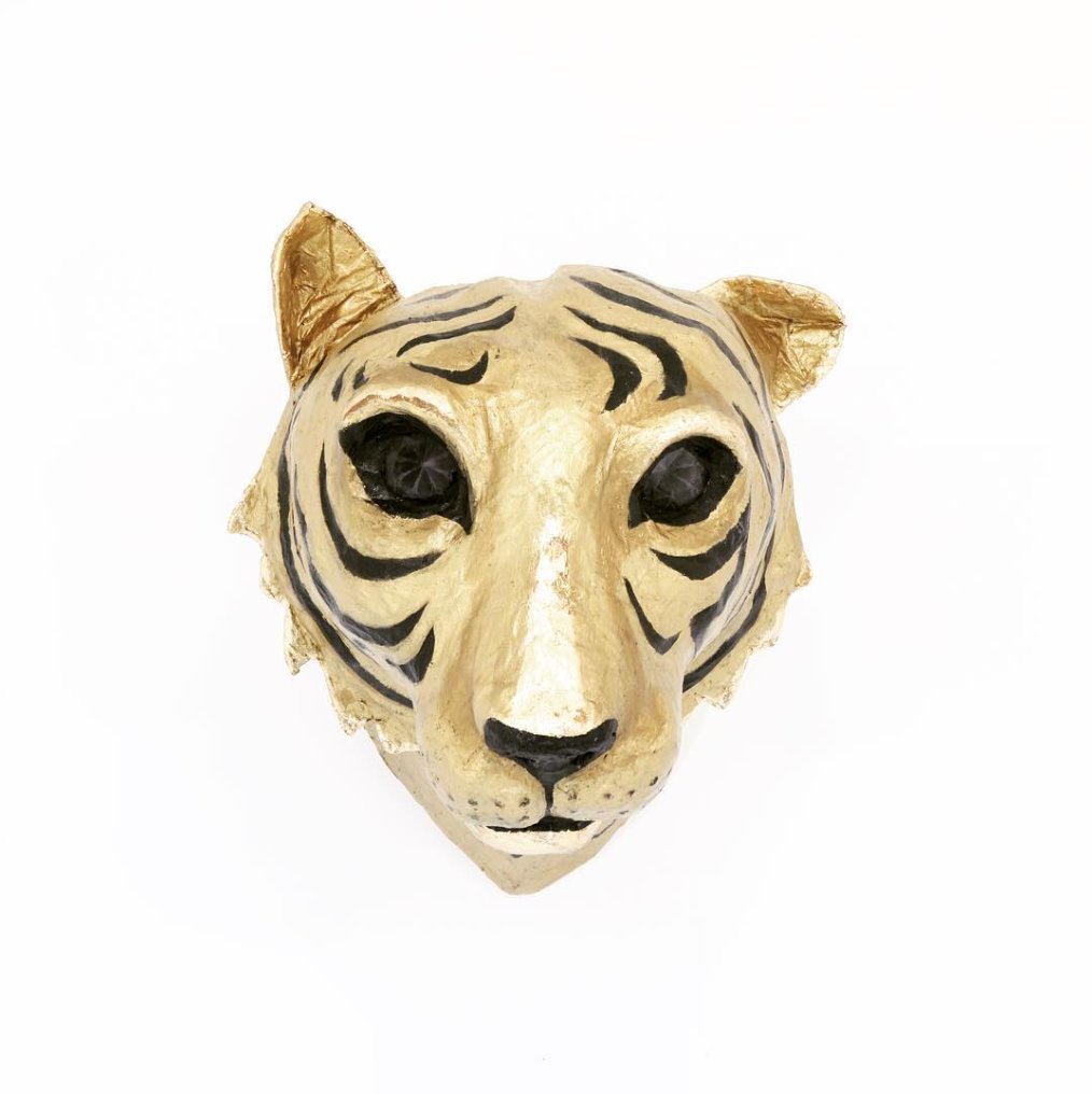 One of the many majestic handmade props from The Blind Tiger <a href="/Bestival/">Bestival</a> #props #bestival #blindtiger #tiger #gold #papermache