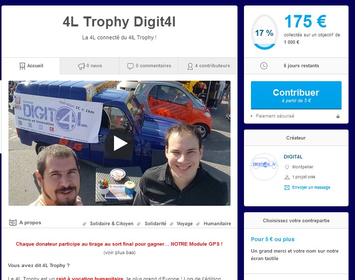 Digit4LTrophy's tweet photo. Cette semaine, participez à notre campagne Ulule, et gagnez notre module GPS ! https://t.co/Y35HXESU9l
#afond #versle @4L_Trophy https://t.co/8mantijB4P