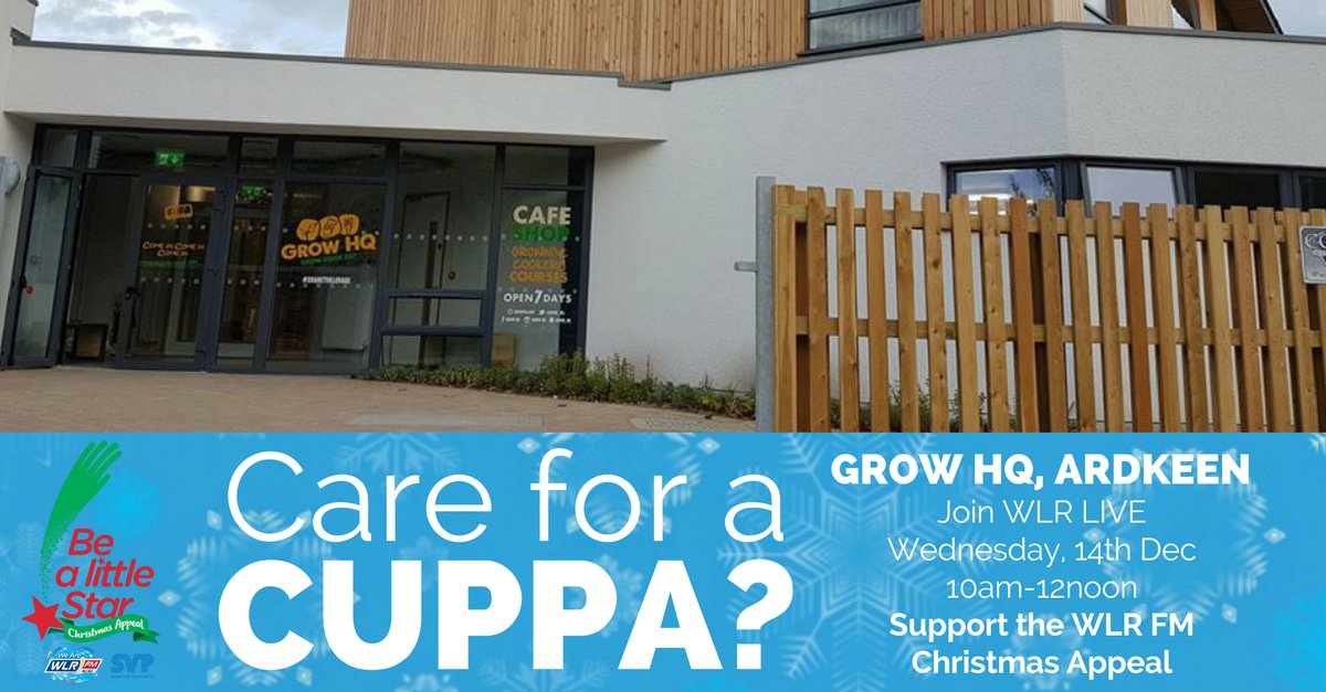 wlrfm's tweet photo. Waterford's BIGGEST COFFEE MORNING! Join #DeiseAM live in @Grow_HQ on Wed 14th Dec 10am-noon to raise money for @SVP_Ireland! #BeALittleStar https://t.co/2GvbmHCy9v