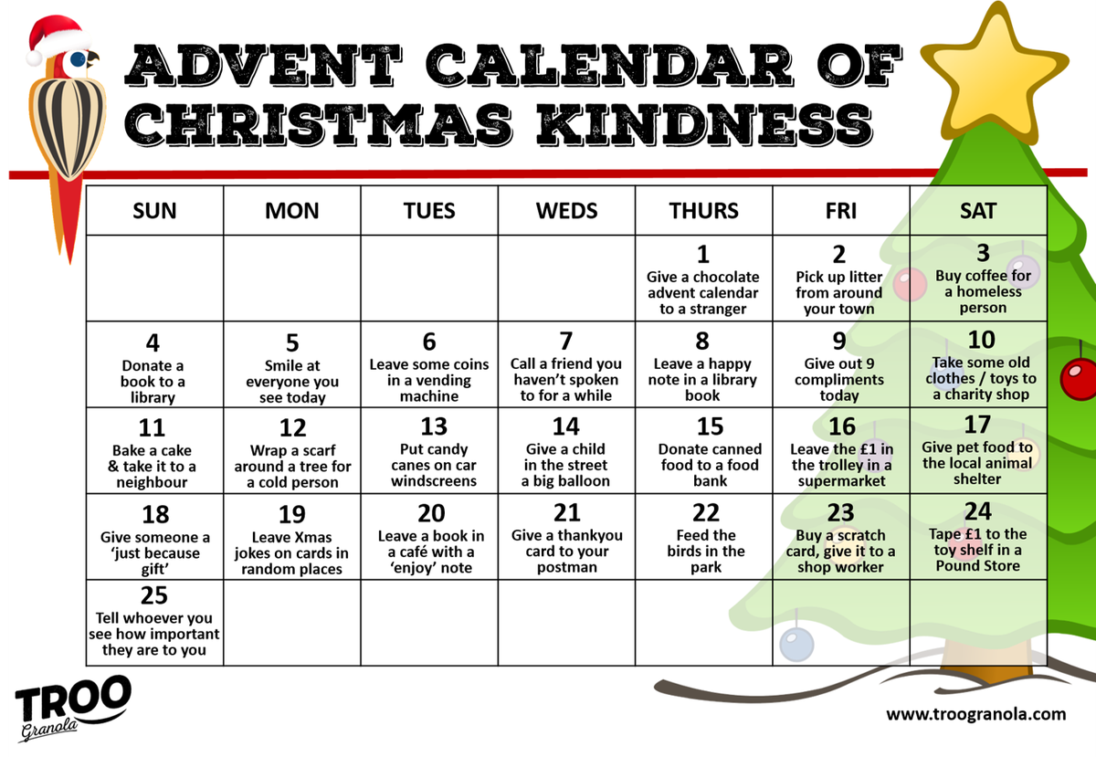 We're doing acts of kindness through advent - join in! Download the calendar; spread smiles; send your pic &amp; #win
bit.ly/2gDmrro