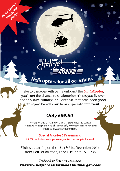 HeliJetLeeds's tweet photo. Fancy doing something really special to make it a Christmas to remember for the little ones?! Fly on the SantaCopter this Christmas! https://t.co/NHso95pXHp