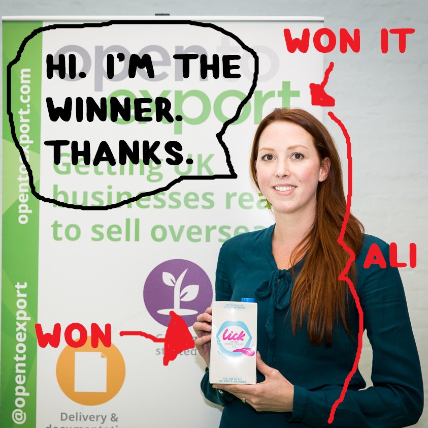 Thanks to @OpentoExport for our prize! We wrote a newspiece. Here it is: lickyogurt.com/news/lick-won-… We're well chuffed. Lick. x