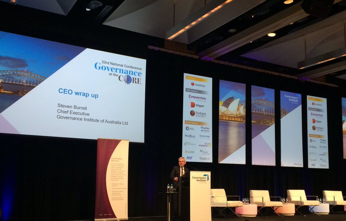 GovInstAus's tweet image. What an amazing two days - jam-packed with invaluable #CorpGov insights! CEO Steven Burrell closes the National Conference #GovCore