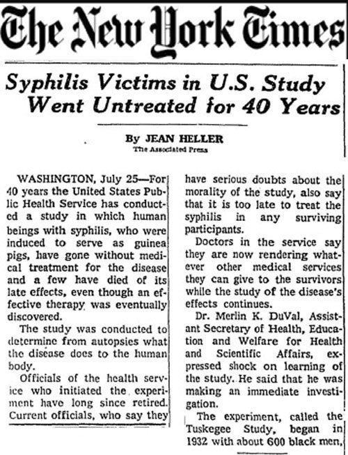 minoritiesinmed's tweet photo. #TSEfacts The NYT article exposing the study and educating the public on what the government had been doing under their noses. https://t.co/T123onETHr