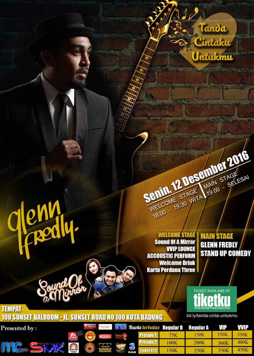 JogjaUpdate's tweet photo. Presale#1 GlennFredly "Tanda Cintaku Untukmu" | 12 /12/16 | 100Sunset, Bali | Tix @TiketkuID https://t.co/3lfmxS49H2 https://t.co/G4bKbqTtZY
