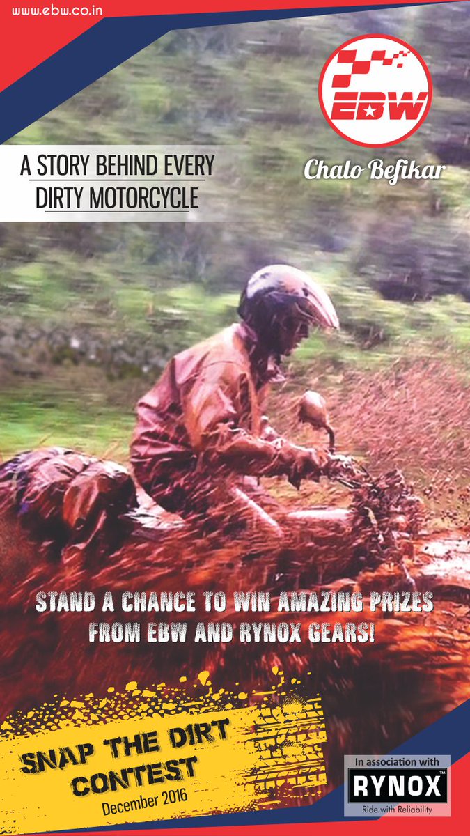 EBW_India's tweet photo. 'SNAP THE DIRT!'
Get your story some serious fan following and you win some awesome prizes from @EBW_India &amp; @RynoxGears!

#EBW #SnapTheDirt https://t.co/ZIO0Y8CVVv