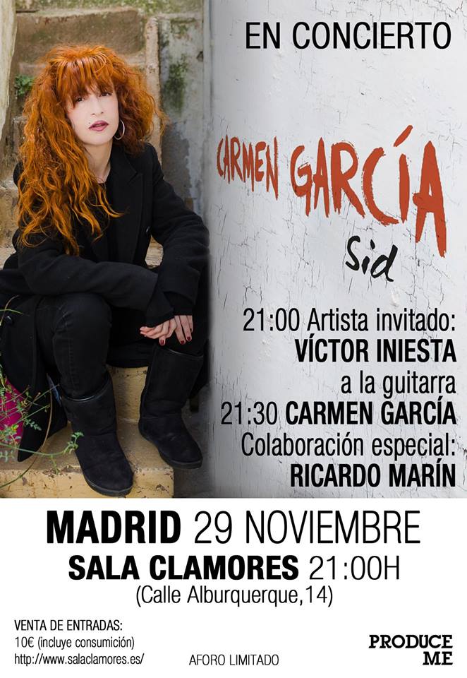 HA LLEGADO EL DÍA! <a href="/CarmenGarciaOfc/">Carmen García</a> HOY EN <a href="/salaclamores/">Sala Clamores</a> PRESENTANDO NUEVO DISCO SID + Víctor Iniesta + <a href="/MariinRicardo/">Ricardo Marín</a> NO OS LO PERDÁIS!!