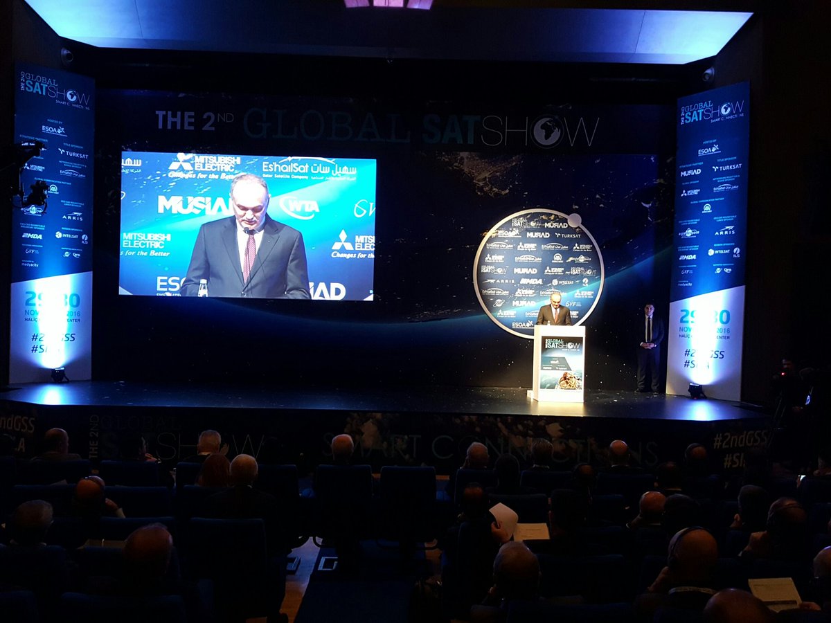 globalsatshow's tweet photo. Dr Faruk Özlü, Turkey's Minister of Science, Industry &amp; Tech, gives keynote speech at #2ndGSS https://t.co/rLcP3ReZwo
