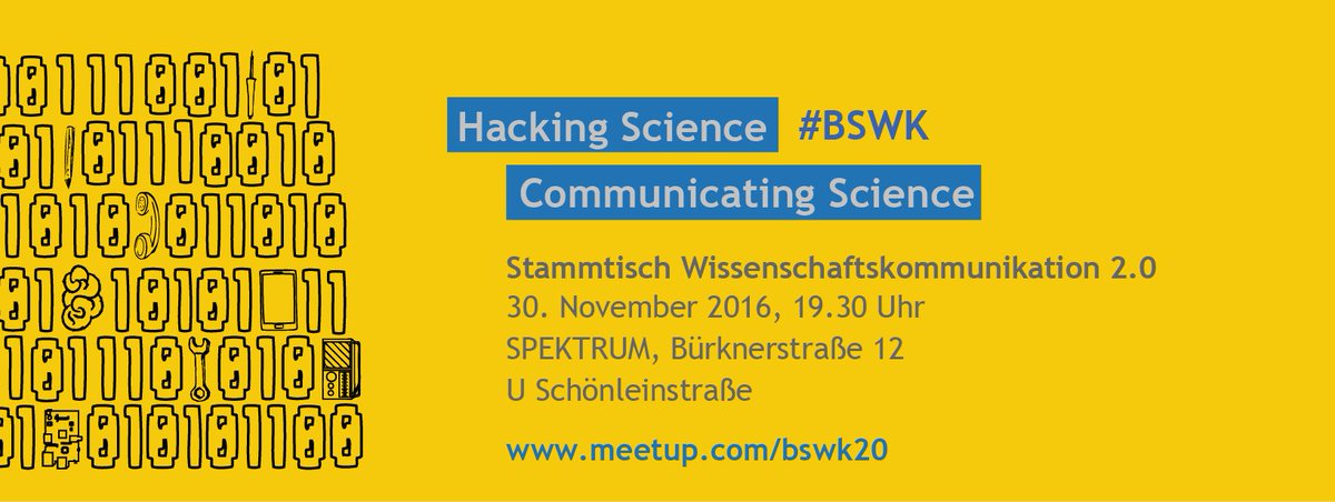 jjjweiss's tweet photo. REMINDER: 30.11. 7.30 #BSWK on #sciencehacking #maker #hacker stuff #scicomm #wisskomm @spektrumberlin https://t.co/0h4q2epm5L  @WiebkeHahn https://t.co/hRElnAdUzS