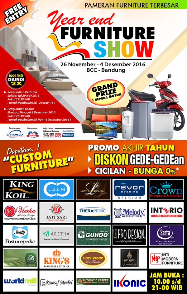 infobdg's tweet photo. Custom Furniture &amp; cicilan 0%? End year furniture Expo | 26 Nov s.d 4 Des 2016 | at BCC | @ciptamedia_ https://t.co/XB7nJOW4j8