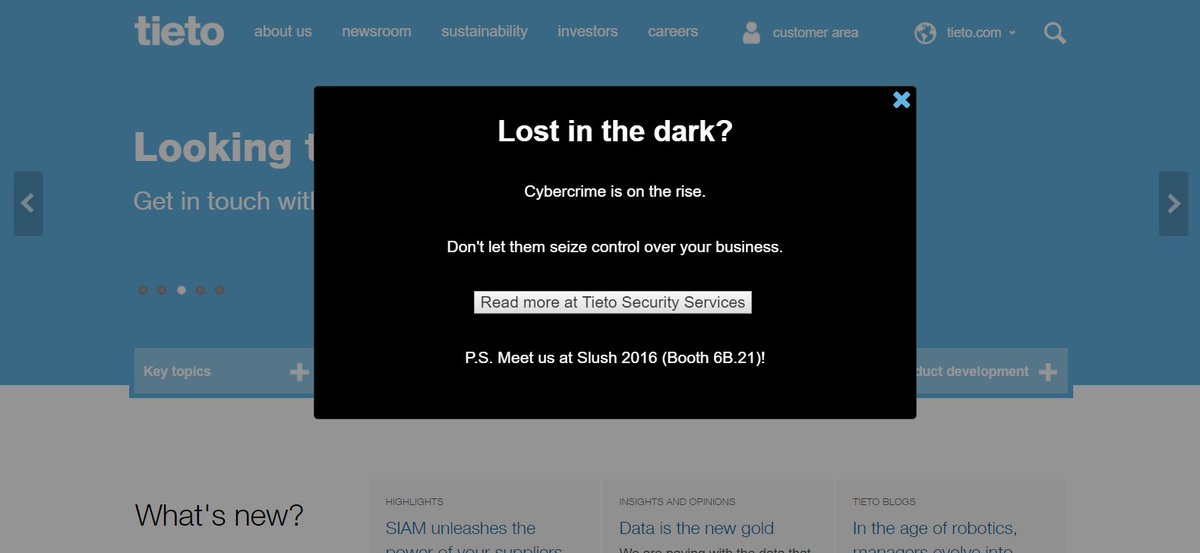 Tietoevry's tweet photo. Today our website turned black to raise awareness about the importance of cyber security. Read more - https://t.co/v0PujfIpbA #security https://t.co/wS27ovFp4e