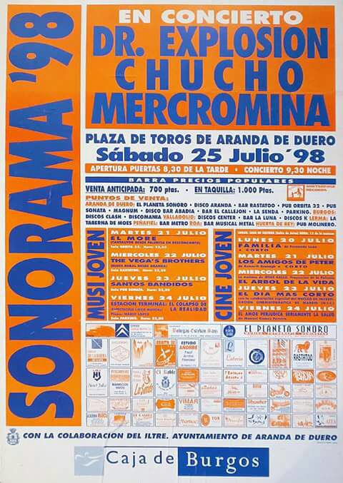 sonoramaribera's tweet photo. ¿Recuerdas el primer Sonorama? Chucho, Dr.Explosion y Mercromina por 700 ptas (anticipada) ¡Qué recuerdos! ¿Estuviste allí? https://t.co/DCa00fb4P0