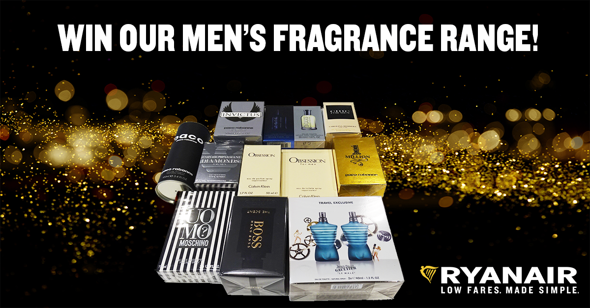 Ryanair's tweet photo. It's Ryanair #WinWednesday &amp; we're giving you the chance to win our men's fragrance range! Follow &amp; RT to enter. https://t.co/cgLkPq5oJZ https://t.co/uf0fTOmUeE