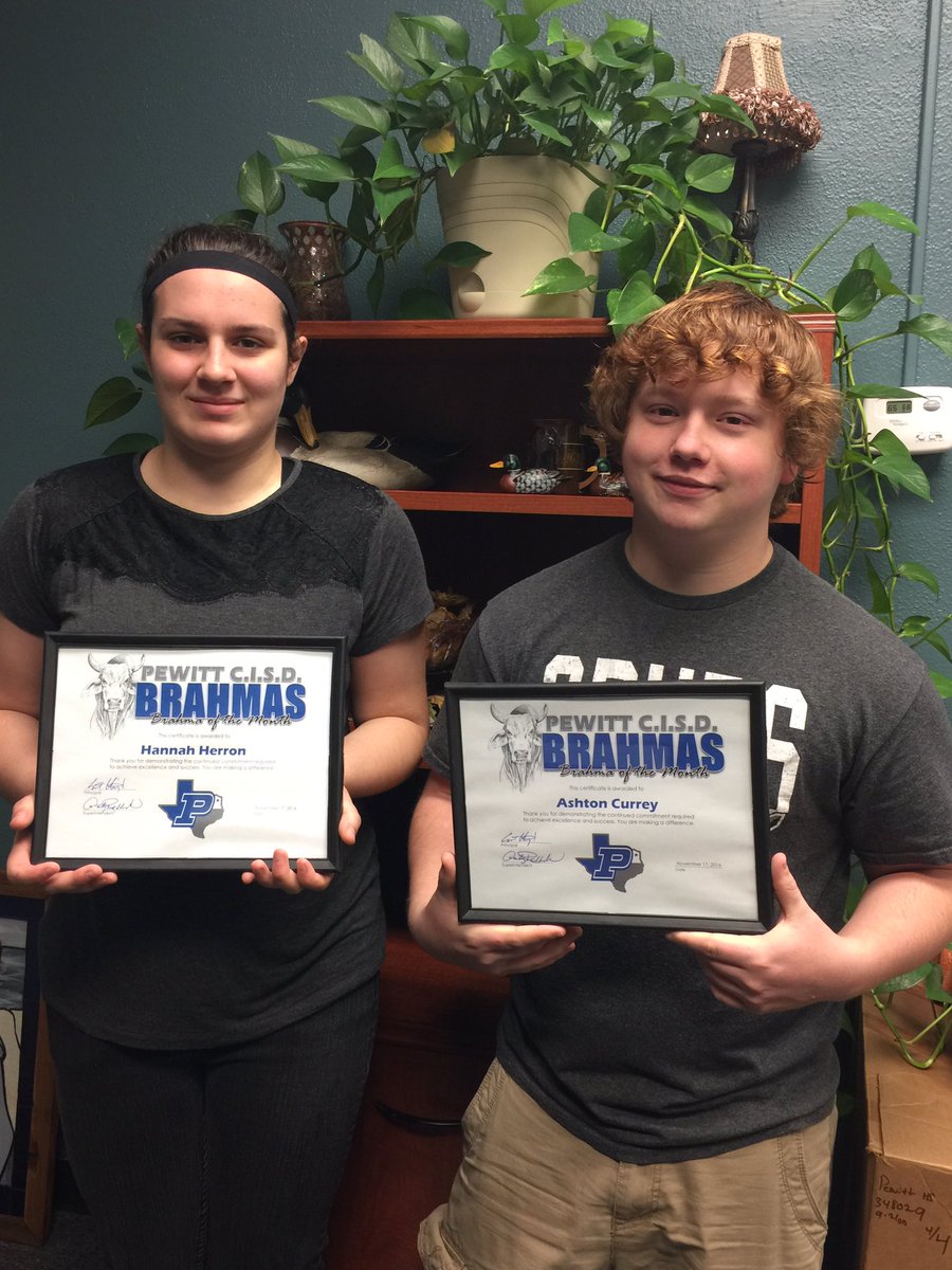PaulHPewittHS's tweet photo. Congratulations to Hannah Herron and Ashton Currey on being named Brahmas-of-the-Month for November #WeArePewitt #PewittStrong https://t.co/vlJjBebCvk