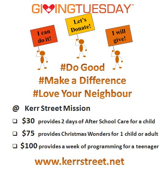 kerrstmission's tweet photo. Today is #GivingTuesday. All monthly donations to #KerrStreetMission will be matched.  #DoGood #MakeADifference #LoveYourNeighbour https://t.co/xHi7YVsUDZ