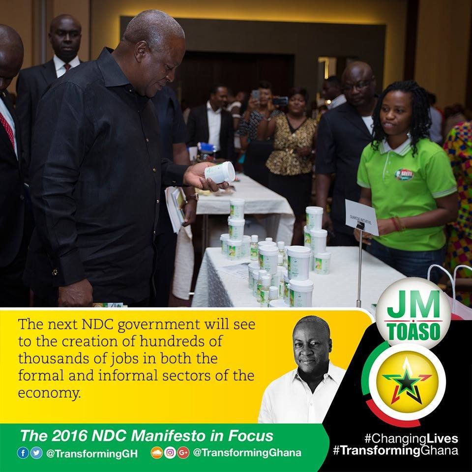 TransformingGh's tweet photo. The next NDC Gov't will see to the creation of employment in both the formal and informal sector of the economy.#TransformingGH #TGFlashBack https://t.co/U6QXPgFGYl
