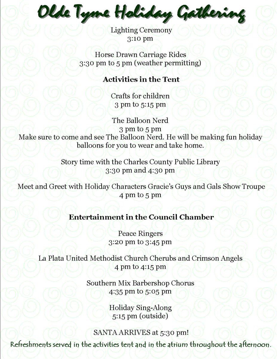 Olde Tyme Holiday Gathering this Sunday Dec 4 from 3-6 pm at Town Hall