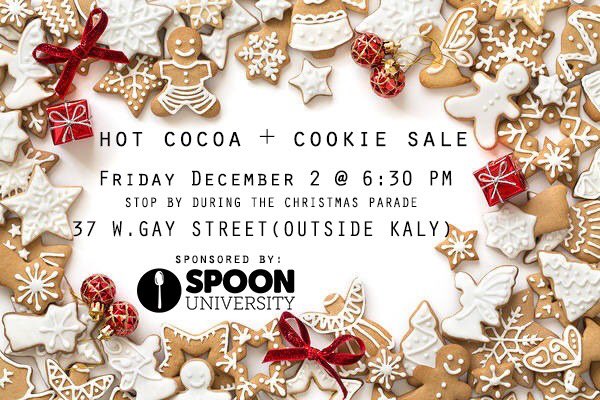 Who's hype for the Christmas parade?! Hang out with us and warm up with some hot cocoa outside Kaly ☕️🎄