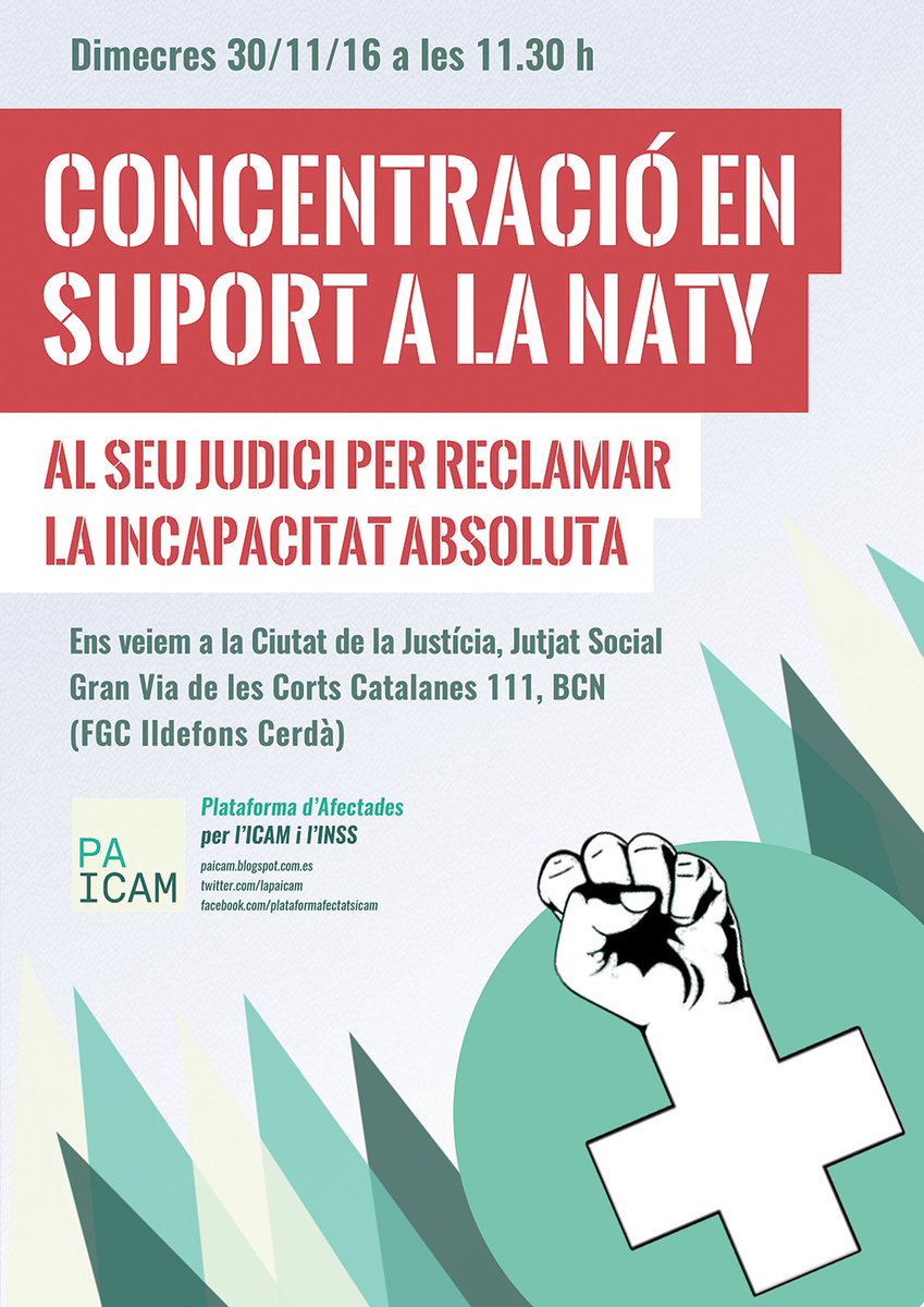 LaPAICAM's tweet photo. Demà #30N CONCENTRACIÓ per reclamar #JusticiaNaty i STOP Altes mèdiques injustes #SomPAICAM #SiEnsToquenAUnaEnsToquenATotes https://t.co/Vflk9lQ5Ui