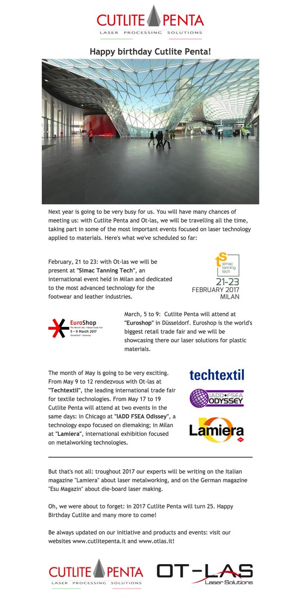 CutlitePenta's tweet photo. Newsletter of December by Cutlite Penta @CutlitePenta and @otlaslaser #lamiera2017 #simac2017 #euroshop2017 #cutlitepenta #lasersolution https://t.co/Yydq5EfvZF