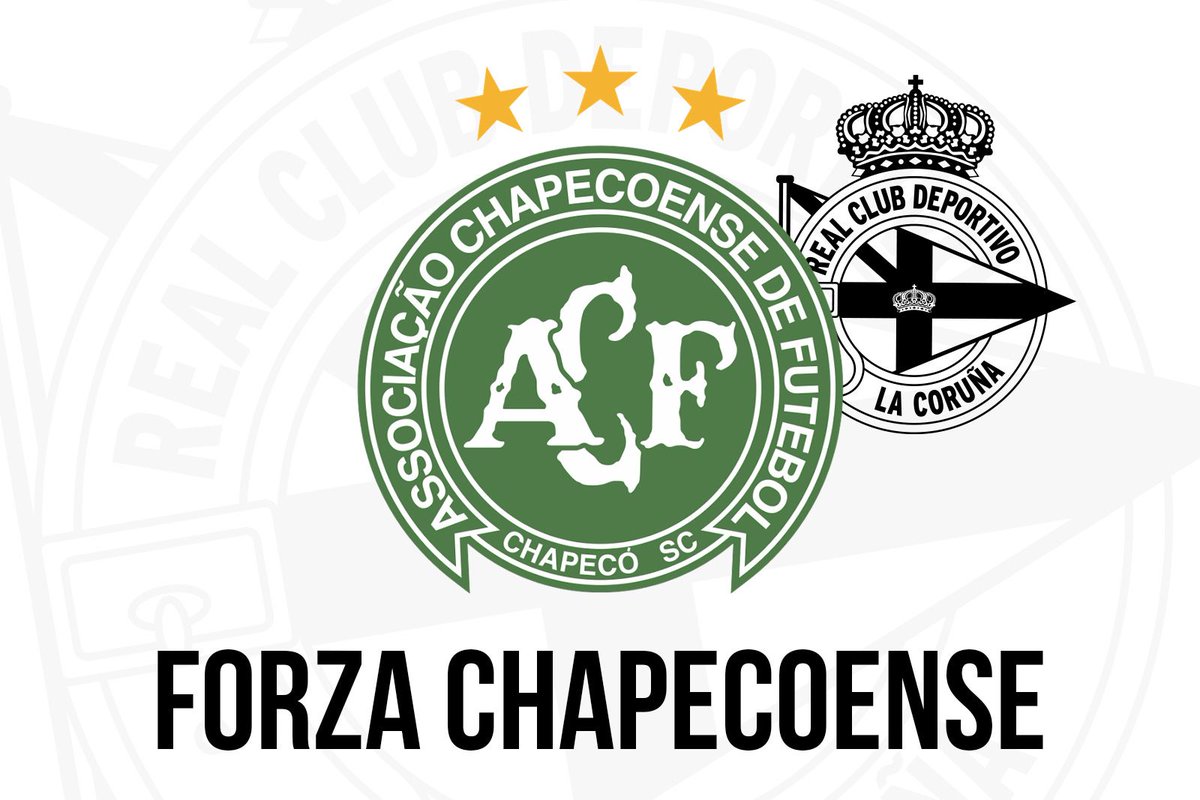 RCDeportivo's tweet photo. As nosas condolencias e a nosa forza para todos os familiares e amigos das vítimas do accidente do @ChapecoenseReal #ForçaChapecoense https://t.co/DIPdkan5Dl