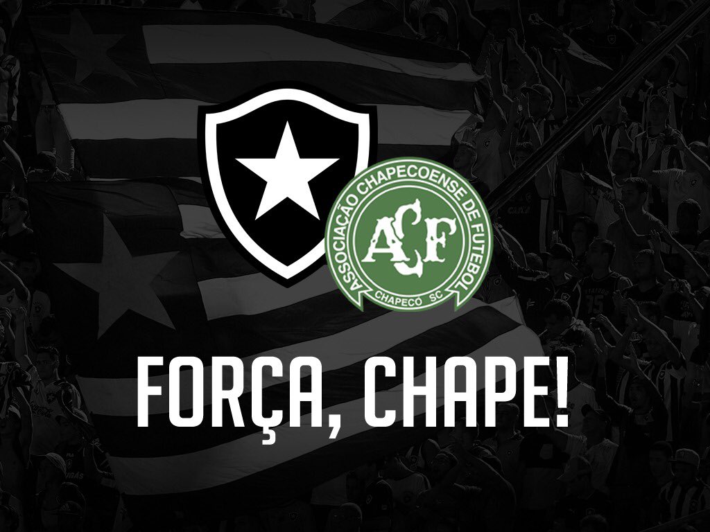 Botafogo's tweet photo. O Botafogo está de luto e presta toda solidariedade à Chapecoense nesse dia tão triste para o futebol. A dor é grande. #ForçaChape https://t.co/1Zyu09wEaZ