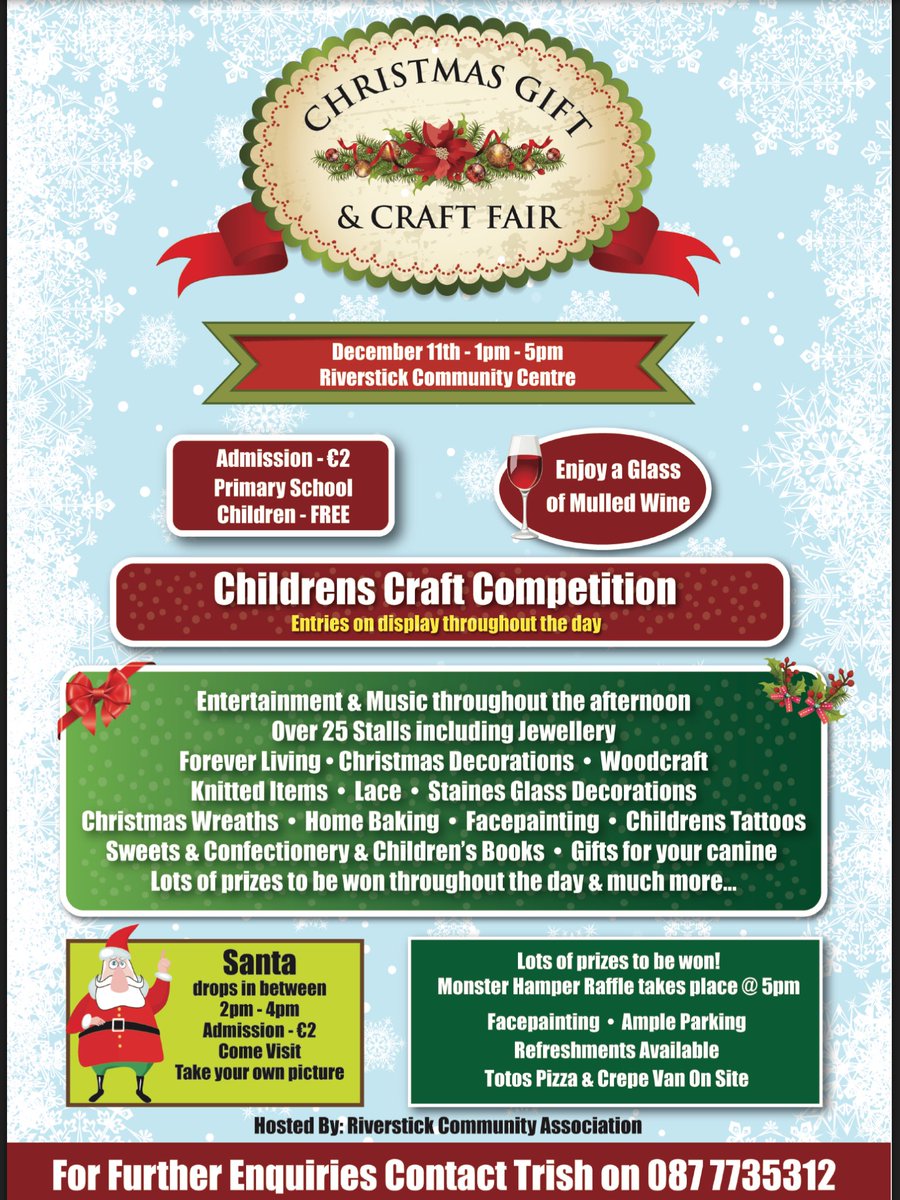 CRiverstick's tweet photo. Lots of festive fun guaranteed @#Irish craft fairs @#carrigdhoun @#ballymartlegaa @#belgoolygaa https://t.co/90niSg5wmZ