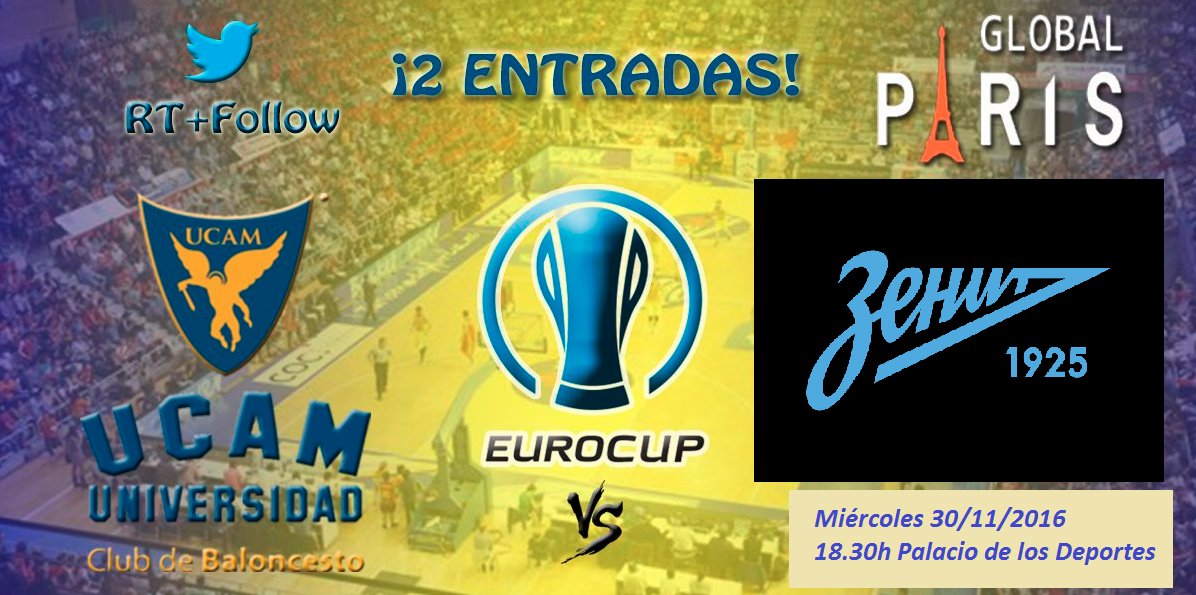 desguaceparis's tweet photo. ¡SORTEO 2 ENTRADAS EUROCUP! Mañana a las 18:30h @UCAMMurcia -Zenit. Haz RT+Follow y para participar en el sorteo. ¡Suerte! https://t.co/IhVyAfOuWy