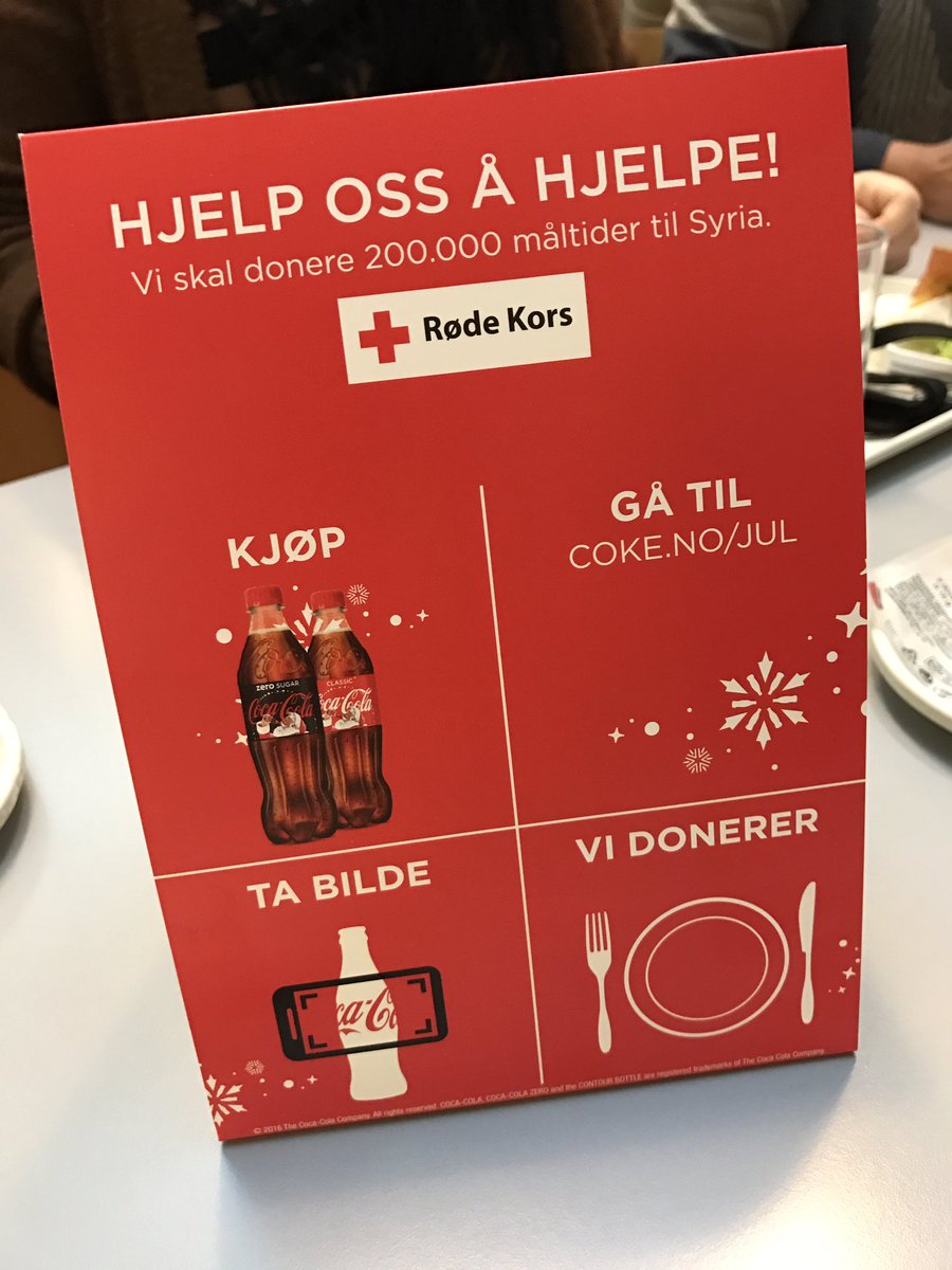 haraldw's tweet photo. Bare gi bort måltider i stedet for å be oss sponse dem med å kjøpe brus da. #cocacolanorge #cocacola #rødekors https://t.co/tr1tpEJNlq