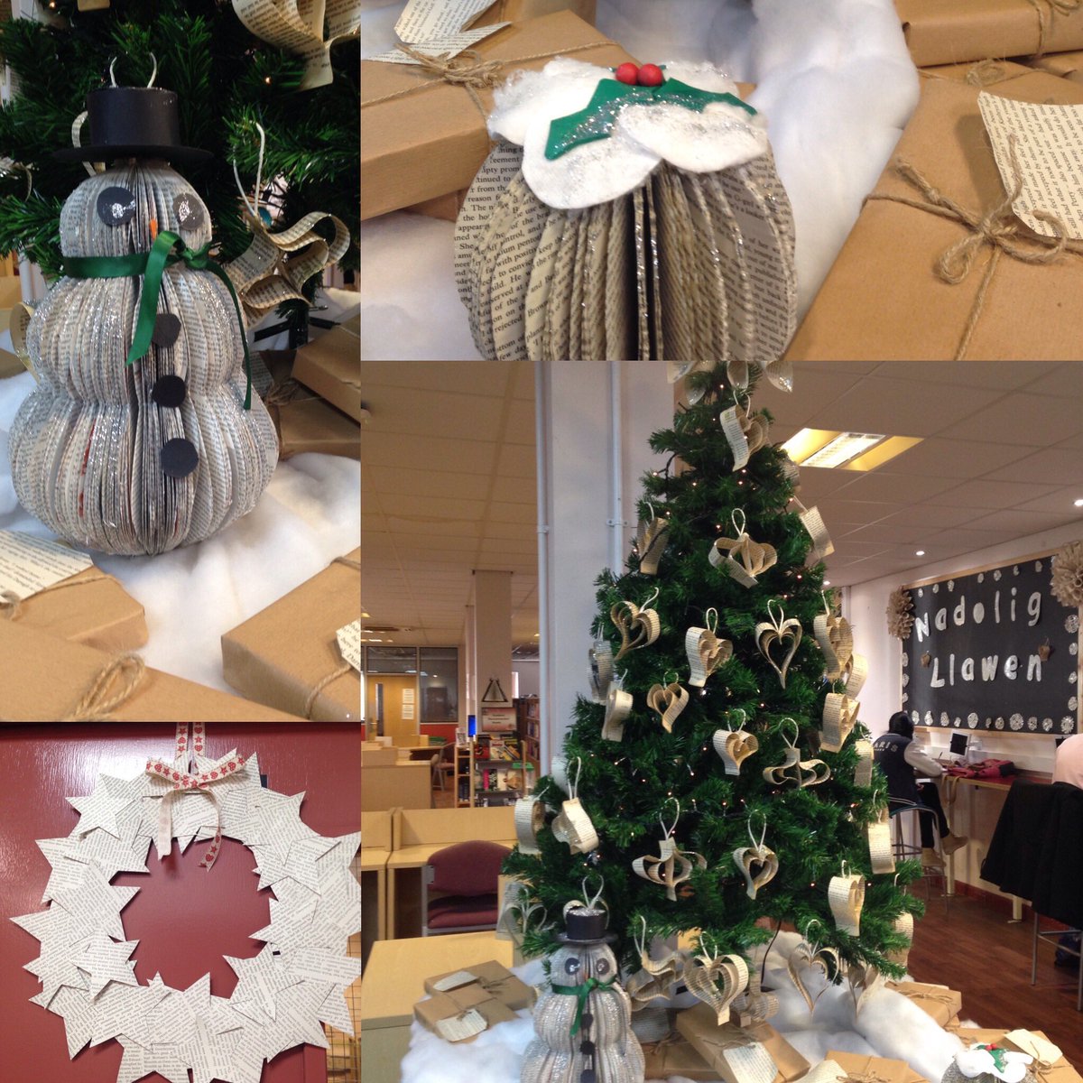 NPTCLibs's tweet photo. We've been busy #upcycling old books for #Christmas in Neath Campus library. #Cheapskates @NPTCGroup https://t.co/cuxopjZgLR
