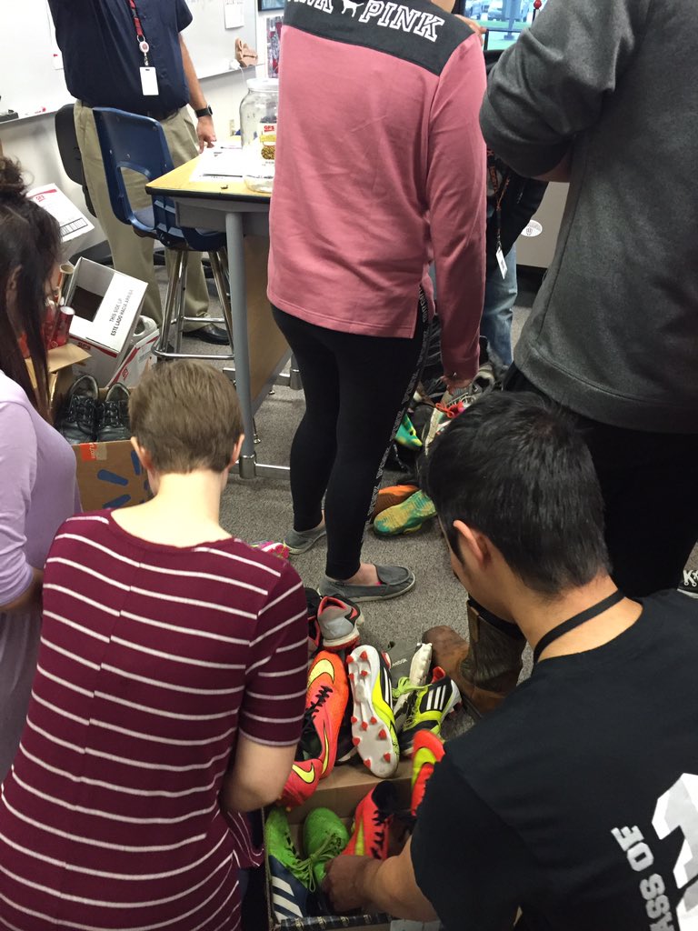 MHSSoleBrigade's tweet photo. The count for the second day is 84 pair of shoes! Thank you to everyone who has donated, keep it up!    #squirestrong https://t.co/NCaYR3na3v